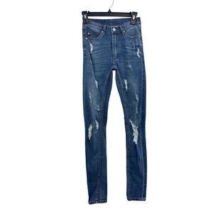 Cheap Monday Second Skin Carbon Torn Women Jeans Blue Distressed Skinny Sz 25x32